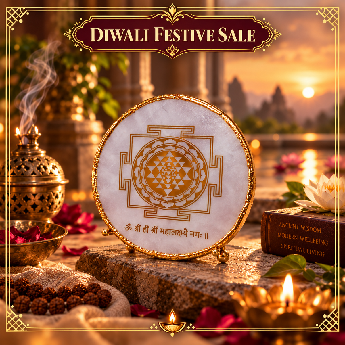 Sillima Rose Quartz Lakshmi Yantra – Diwali festive image