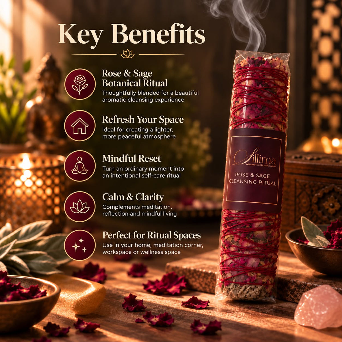 Rose and Sage cleansing ritual features and suggested spaces